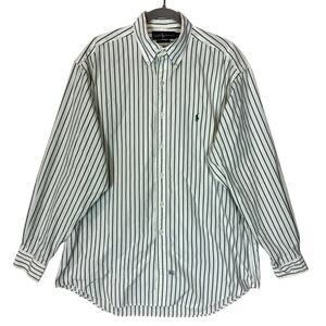 Ralph Lauren Oxford Shirt Mens Large Green White Striped Custom Fit Button-Down